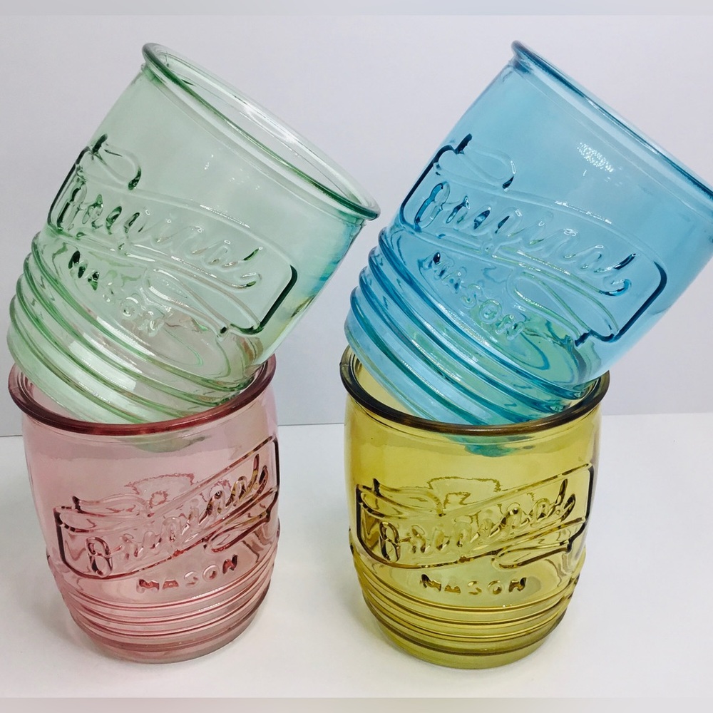 4 Rock Glasses Original Mason 13 0z Rock Glasses 4" X 3.25" Color New